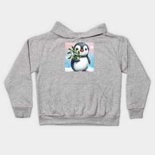 Penguin- Pucker up. Cute penguin with mistletoe Kids Hoodie